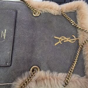 Saint Laurent Gray Fur-Trimmed Women's Bag